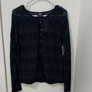 Christina Rotelli Women's Sparkle Black and Green Cardigan NWT